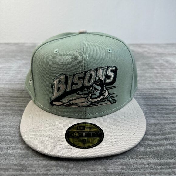 Buffalo Bisons Hat Cap Mens Fitted 8 Green New Era Side Patch Two Tone MILB - Picture 1 of 4